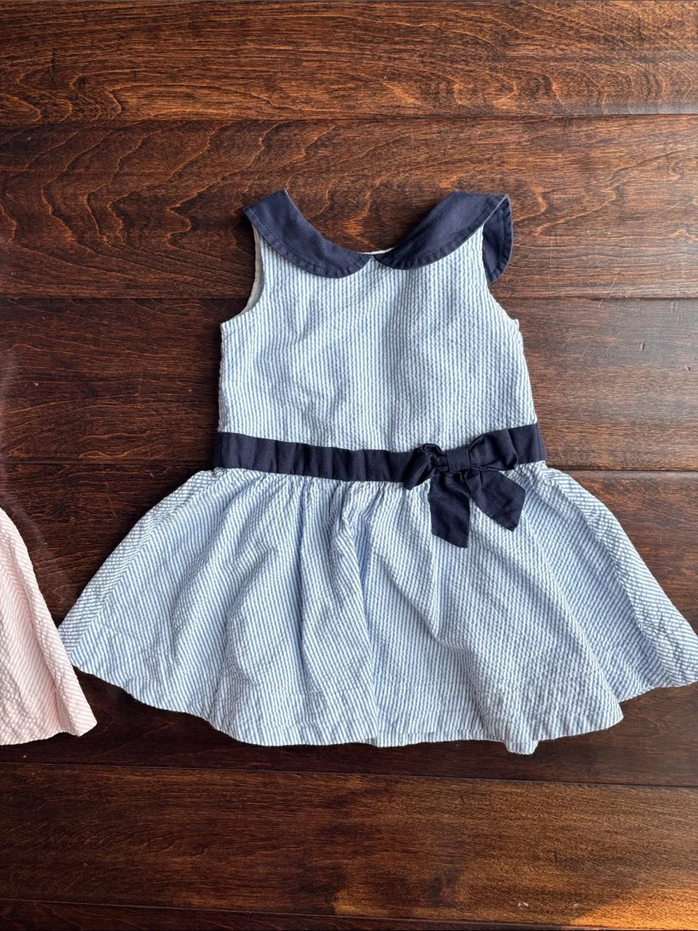 Girls Pink Seersucker Party Dress with Bow Accent